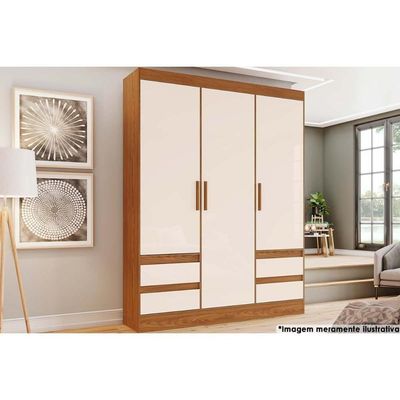 Guarda Roupa Solteiro 3 Portas E 4 Gavetas Briz Lema B55 Nature-off White