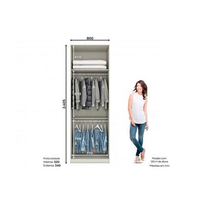 Modulado De Quarto Guarda Roupa C- 2 Portas E Espelho Mc09 Seletto Areia
