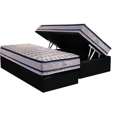 Conjunto Box Baú Solteiro Colchão Molas Paropas Ensacadas Blue + Base Crc Black 88x188