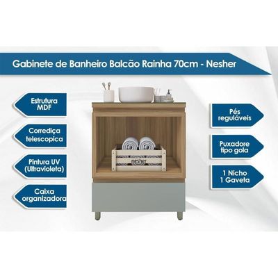 Gabinete De Banheiro Balcão Rainha C- 1 Gaveta E 1 Nicho 70cm Branca-nature - Nesher