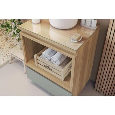 Gabinete De Banheiro Balcão Rainha C- 1 Gaveta E 1 Nicho 70cm Branca-nature - Nesher
