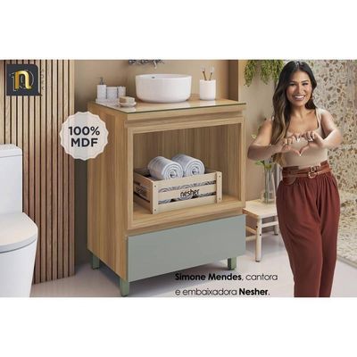 Gabinete De Banheiro Balcão Rainha C- 1 Gaveta E 1 Nicho 70cm Branca-nature - Nesher