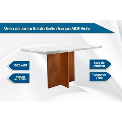 Mesa P- Cozinha Berlim C- Tampo 120x80cm Madeirado Vidro Canto Curvo - Imbuia-off White - Rufato