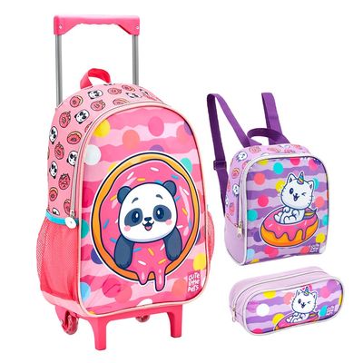 Kit Mochilete Escolar Lancheira Estojo Gato Panda Seanite