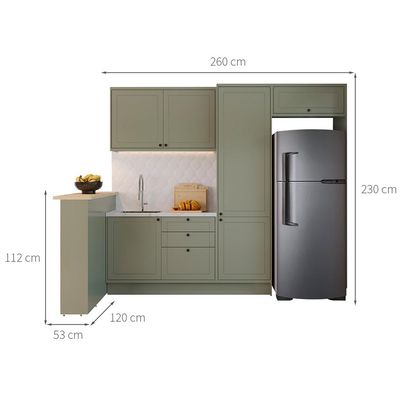 Cozinha Completa Évora com Bancada 6 PT 3 GV Verde Hill