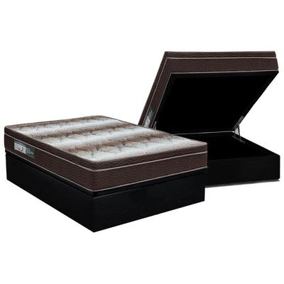 Cama Box Baú Casal Colchão Anatômico Ortobom Ortopédico Light + Base Crc Suede Black(138x188)