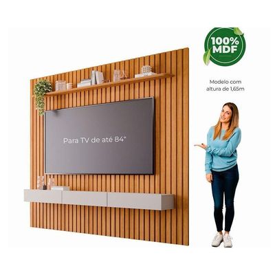 Home P/tv Até 75 Pol Maragogi C/bancada E Prateleira Ripado 230x220cm Nature/off White - Permóbili