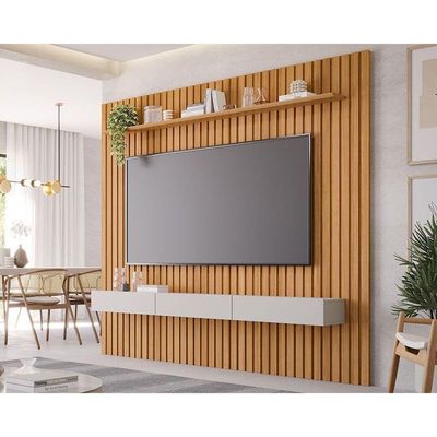 Home P/tv Até 75 Pol Maragogi C/bancada E Prateleira Ripado 230x220cm Nature/off White - Permóbili