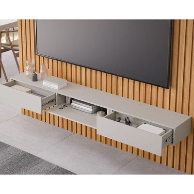 Home P/tv Até 75 Pol Maragogi C/bancada E Prateleira Ripado 230x220cm Nature/off White - Permóbili