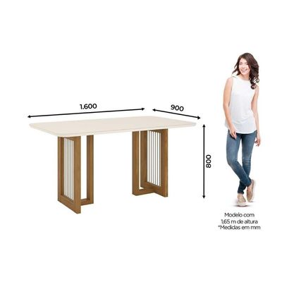 Sala De Jantar C- Tampo C- Vidro Curvo 160x90cm E 6 Cadeiras Malu Nature-marrom Amêndoa