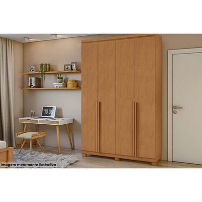 Guarda Roupa Solteiro 4 Portas E 2 Gavetas C- Pés Alonzo Amendoa Clean