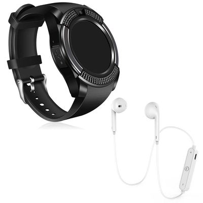 Kit 1 Smartwatch V8 Preto + 1 Fone Bluetooh Branco