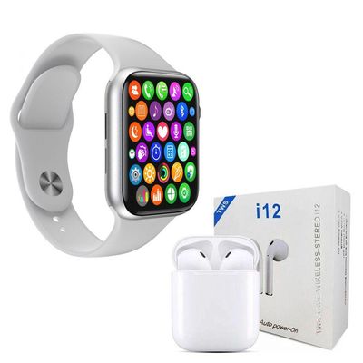 Kit 1 Smartwatch W34 S Branco + 1 Fone Bluetooth I12 Tws