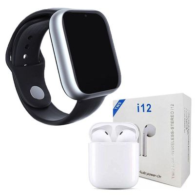 Kit 1 Smartwatch Z6 Prata + 1 Fone Bluetooth I12 Tws