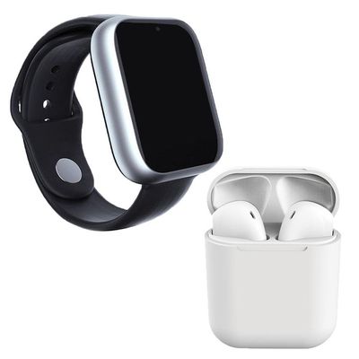 Kit 1 Smartwatch Z6 Prata + 1 Fone Bluetooth I12 Branco