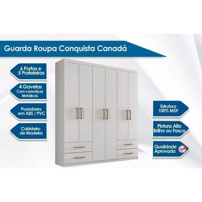 Guarda Roupa Solteiro 6 Portas E 4 Gavetas Canadá Plus Cacau Conquista