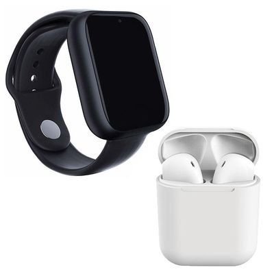 Kit 1 Smartwatch Z6 Preto + 1 Fone Bluetooth I12 Branco