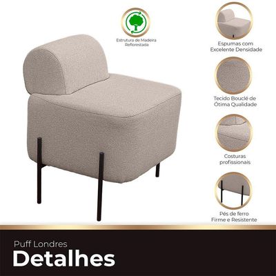 Puff Estofado Virginia Decorativo Tecido Boucle Cor Branco