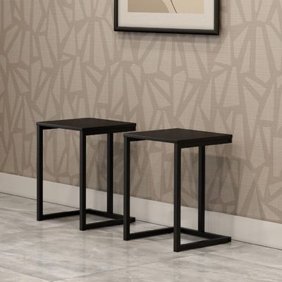 Conjunto 2 Banquetas Sala De Jantar Tubo Preto Madeirado Preto