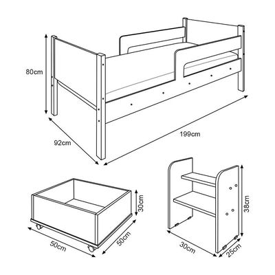Kit Quarto Infantil Cama Luna Com Organizador Escada E Cômoda Isa - Nature - Bege