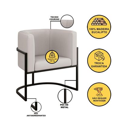 Kit 06 Poltronas Lua Sala Decorativa Base Ferro Black Corino Cor:bege Bege