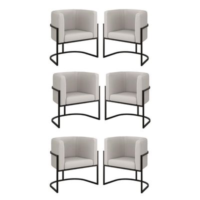 Kit 06 Poltronas Lua Sala Decorativa Base Ferro Black Corino Cor:bege Bege