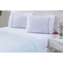 Jogo De Cama 100% Algodão Percal 150 Fios Solteiro Gran Moratta 3 Peças - Branco E Verde