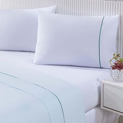 Jogo De Cama 100% Algodão Percal 150 Fios Solteiro Gran Moratta 3 Peças - Branco E Verde