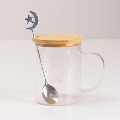 Caneca De Vidro Com Colher Estrelas