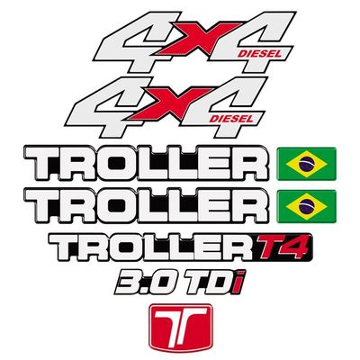 Kit Adesivos Emblema Troller T4 4x4 Diesel 3.0 Tdi 2010 Completo Carro Azul Trl09 Preto