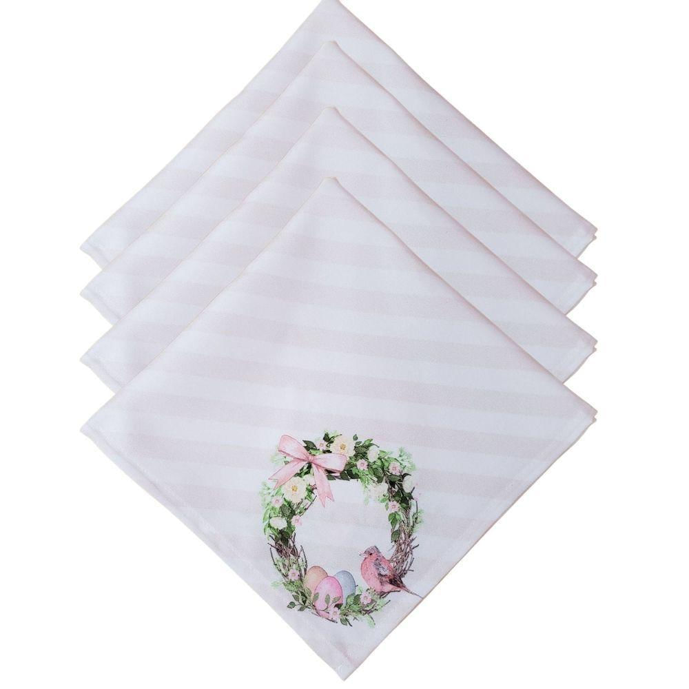 Kit 4 Guardanapos Páscoa Floral Vintage Pássaros Da Charlô 40cmx40cm rosa
