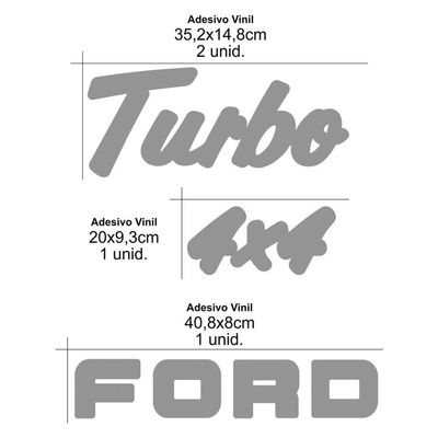 Kit Emblema Adesivo Ford F1000 Turbo 4x4 Em Preto F10001 Preto