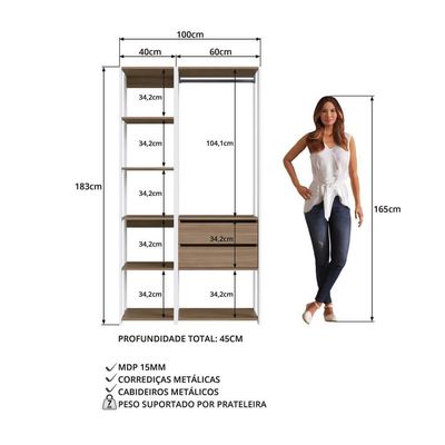 Kit Guarda Roupa Closet 02 Pecas 183x100cm Branco Montana Proddy