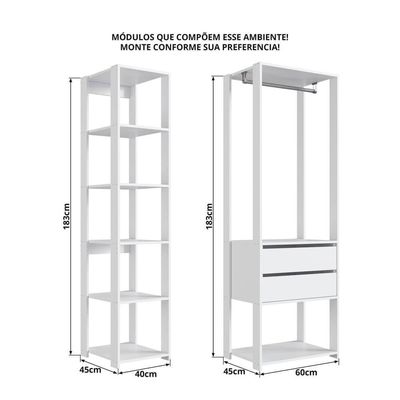 Kit Guarda Roupa Closet 02 Pecas 183x100cm Branco Proddy