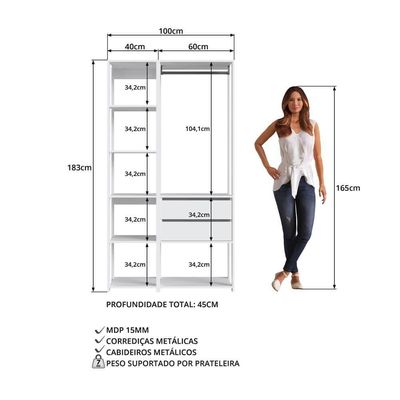 Kit Guarda Roupa Closet 02 Pecas 183x100cm Branco Proddy