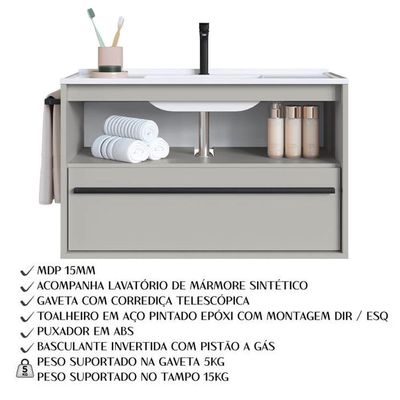 Kit Gabinete Suspenso Com Cuba E Espelheira 80cm Arenas Proddy Arenas
