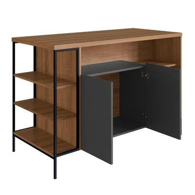 Mesa Ilha Gourmet 131 Cm 2 Portas P1035 Grafite Mell Pp Milani Store