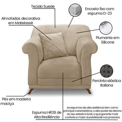 Poltrona Decorativa Retro Polo Com Almofada Suede 1101 Ezz 1101