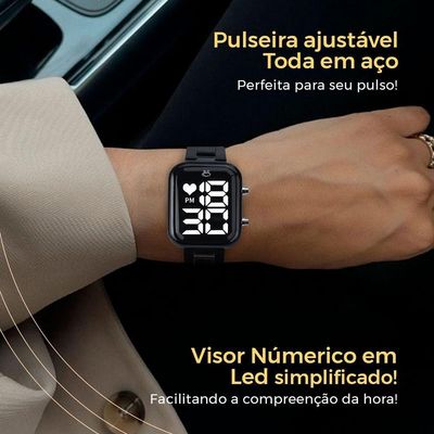 Relogio Digital Feminino Preto + Pulseira Pandora + Caixa