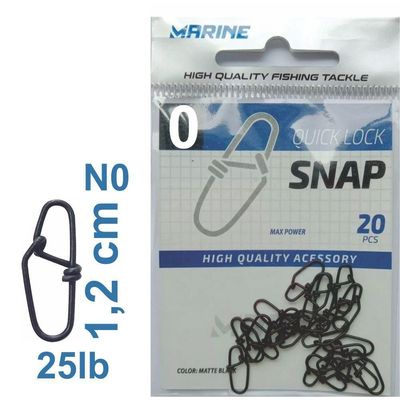 Snap De Pesca Quick Lock N0 Marine Sports 12kg 25lb 20pçs