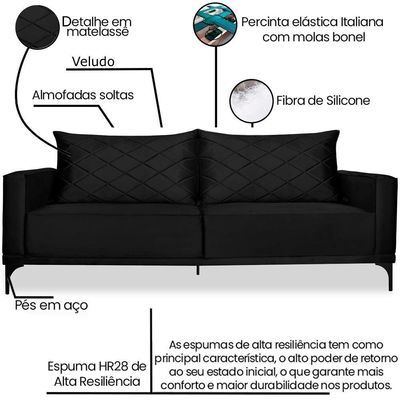 Sofa Living 2 Lugares Nori 180cm Veludo Deluxe 2237 Ezz 2237