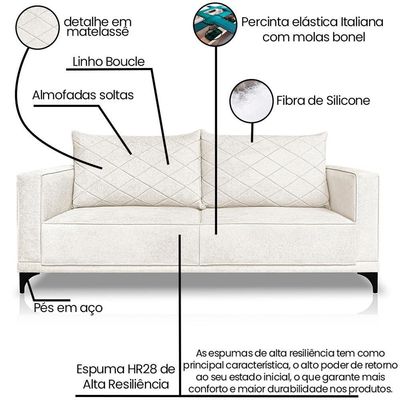 Sofa Nori 2 Lugares Pes De Ferro 160cm Linho Boucle 3300 Ezz 3300
