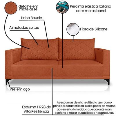 Sofa Nori 2 Lugares Pes De Ferro 160cm Linho Boucle 3303 Ezz 3303