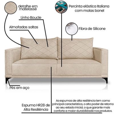 Sofa Nori 2 Lugares Pes De Ferro 180cm Linho Boucle 3301 Ezz 3301