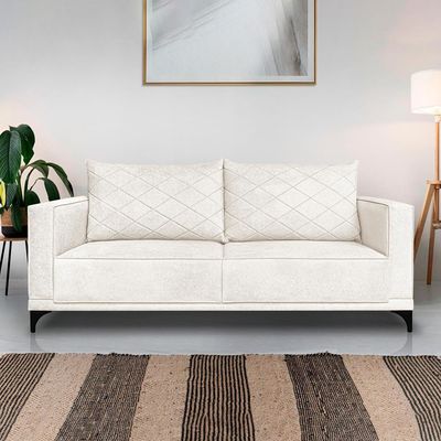 Sofa Nori 3 Lugares Pes De Ferro 220cm Linho Boucle 3300 Ezz 3300