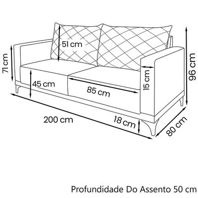Sofa Nori 3 Lugares Pes De Ferro 200cm Linho Boucle 3303 Ezz 3303