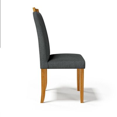 Cadeira Aurora Madeira Maciça Estofada Para Mesa De Jantar Linho Chumbo 406
