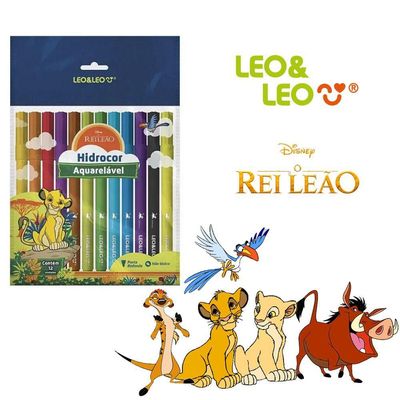 Caneta Hidrocor Escolar Rei Leão Pack Com 12 Cores - Leo&leo
