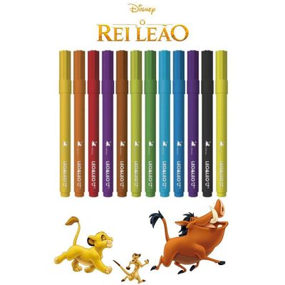 Caneta Hidrocor Escolar Rei Leão Pack Com 12 Cores - Leo&leo