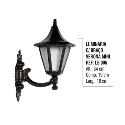 Luminária Colonial Verona Mini com Braço em Alumínio 34cm